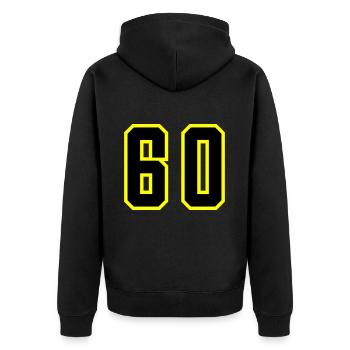 60 Zahl Trikot - Unisex Premium Bio Zip Hoodie - Schwarz - Hinten - Nico (187cm)