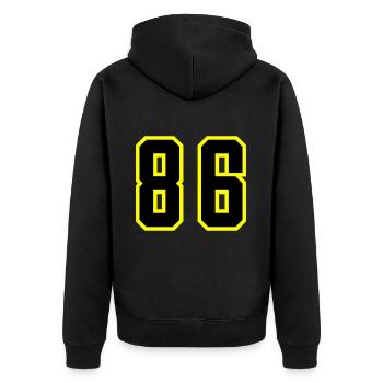 86 Zahl Trikot - Unisex Premium Bio Zip Hoodie - Schwarz - Hinten - Nico (187cm)