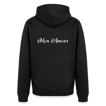 Mon amour - Cadeau saint valentin. Cadeau couple. - Veste à capuche bio Premium Unisexe - noir - Dos - Nico (187cm)