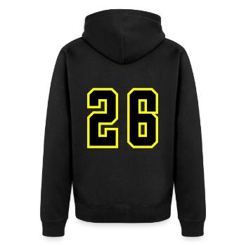 26 Zahl Trikot - Unisex Premium Bio Zip Hoodie - Schwarz - Hinten - Nico (187cm)