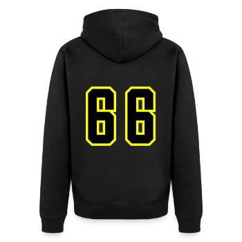 66 Number Leotard - Unisex Premium Organic Zip Hoodie - black - Back - Nico (187cm)