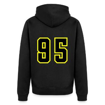 95 Zahl Trikot - Unisex Premium Bio Zip Hoodie - Schwarz - Hinten - Nico (187cm)