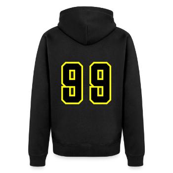 99 Zahl Trikot - Unisex Premium Bio Zip Hoodie - Schwarz - Hinten - Nico (187cm)