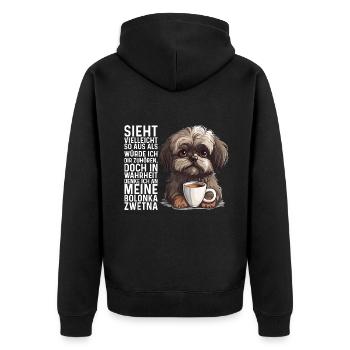 Ich denke an meine Bolonka Zwetna Hund Bolonka - Unisex Premium Bio Zip Hoodie - Schwarz - Hinten - Nico (187cm)