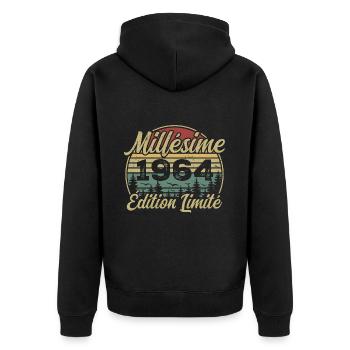 Vintage 1964 - 69th Anniversary Gift - Unisex Premium Organic Zip Hoodie - black - Back - Nico (187cm)