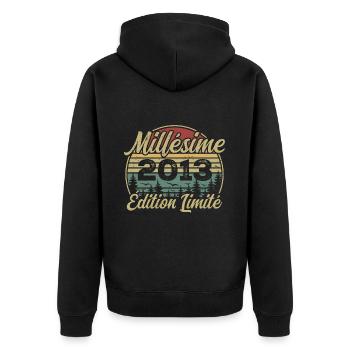 2013 Vintage - 11th Anniversary Gift - Unisex Premium Organic Zip Hoodie - black - Back - Nico (187cm)