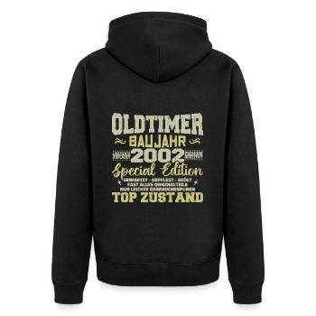 Jahrgang 2002 geboren Retro Geburtstag Vintage - Unisex Premium Bio Zip Hoodie - Schwarz - Hinten - Nico (187cm)