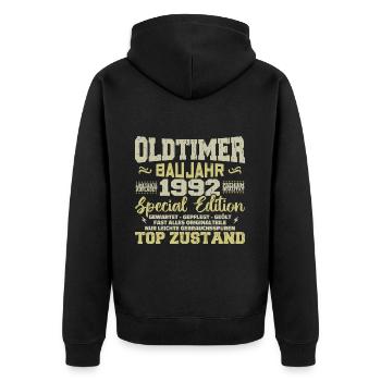 Jahrgang 1992 geboren Retro Geburtstag Vintage - Unisex Premium Bio Zip Hoodie - Schwarz - Hinten - Nico (187cm)
