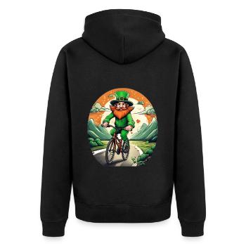 St. Patrick's Day Kleeblatt Radfahren - Unisex Premium Bio Zip Hoodie - Schwarz - Hinten - Nico (187cm)