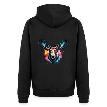 Elch cool im Wald, buntes Design, Aquarell - Unisex Premium Bio Zip Hoodie - Schwarz - Hinten - Nico (187cm)