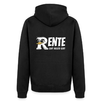 Rente Ente Cartoon - Rente gut alles gut - Unisex Premium Bio Zip Hoodie - Schwarz - Hinten - Nico (187cm)