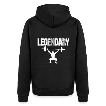 Bodybuilder Leg Day Langhantel Krafttraining - Unisex Premium Bio Zip Hoodie - Schwarz - Hinten - Nico (187cm)