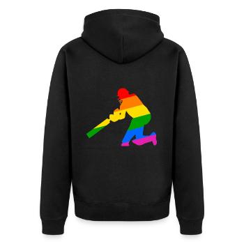 Cricket Spieler mit Regenbogen Geschenkidee - Unisex Premium Bio Zip Hoodie - Schwarz - Hinten - Nico (187cm)