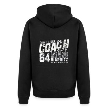 Wave Rider Coach Biarritz Baskenland - Unisex Premium Bio Zip Hoodie - Schwarz - Hinten - Nico (187cm)
