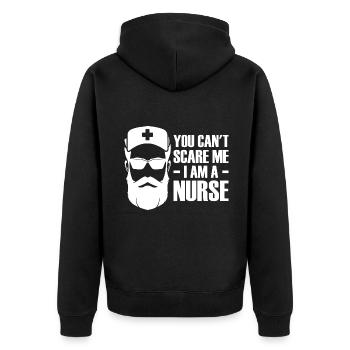 You Can't Scare Me I Am A Nurse - - Unisex Premium Bio Zip Hoodie - Schwarz - Hinten - Nico (187cm)