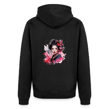 Geisha Design - Unisex Premium Bio Zip Hoodie - Schwarz - Hinten - Nico (187cm)