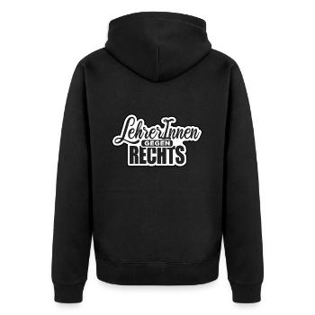 LehrerInnen gegen rechts Gegen Rechts, gegen Hetze - Unisex Premium Bio Zip Hoodie - Schwarz - Hinten - Nico (187cm)