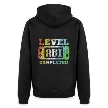 Level Abi completed - Unisex Premium Bio Zip Hoodie - Schwarz - Hinten - Nico (187cm)