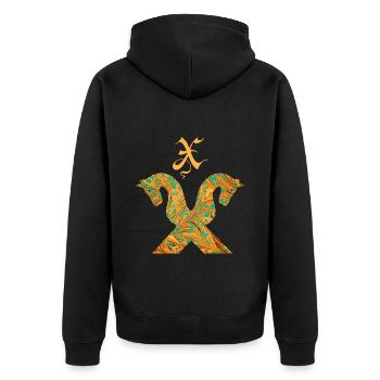 pferdegiebel e 95 x - Unisex Premium Bio Zip Hoodie - Schwarz - Hinten - Nico (187cm)