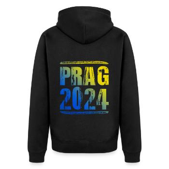 Prag 2024 Bunt Urlaub - Unisex Premium Bio Zip Hoodie - Schwarz - Hinten - Nico (187cm)