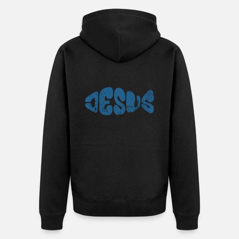 Jésus - Poisson - Amour - Croyants - Don - Veste à capuche bio Premium Unisexe - noir