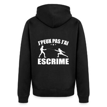 Ich kann nicht fechten - Unisex Premium Bio Zip Hoodie - Schwarz - Hinten - Nico (187cm)