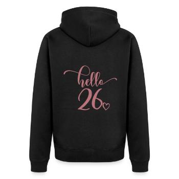Hello 26 - Mignon cadeau de 26e anniversaire pour femmes - Veste à capuche bio Premium Unisexe - noir - Dos - Nico (187cm)