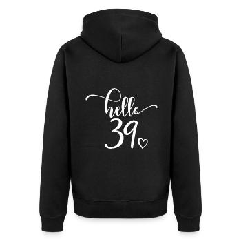 Hello 39 - Cadeau mignon de 39e anniversaire pour femmes - Veste à capuche bio Premium Unisexe - noir - Dos - Nico (187cm)