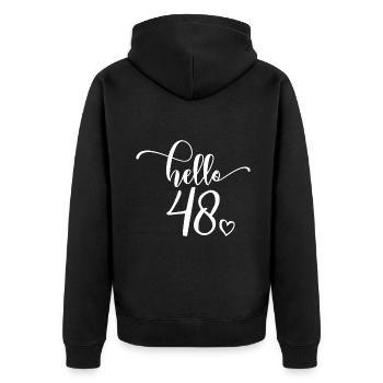 Hello 48 - Mignon cadeau de 48e anniversaire pour les femmes - Veste à capuche bio Premium Unisexe - noir - Dos - Nico (187cm)