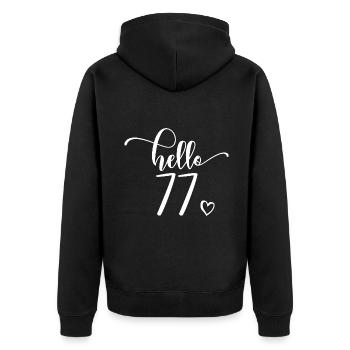 Hallo 77 - Süßes Geschenk zum 77. Geburtstag, 77 Jahre alt - Unisex Premium Bio Zip Hoodie - Schwarz - Hinten - Nico (187cm)