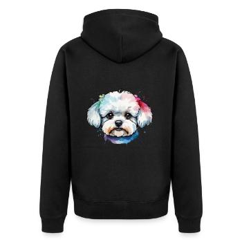 Chien bichon frisé mignon coloré à l’aquarelle - Veste à capuche bio Premium Unisexe - noir - Dos - Nico (187cm)