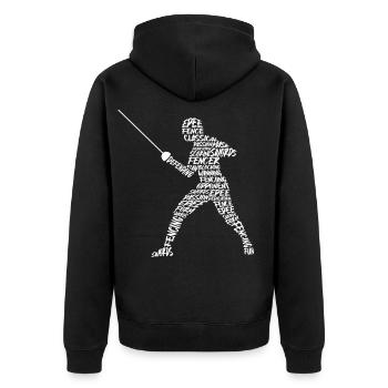 Fechter Fechtkunst Typografie Kinder Herren Jungen - Unisex Premium Bio Zip Hoodie - Schwarz - Hinten - Nico (187cm)