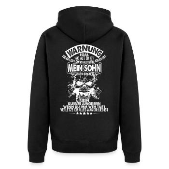 Warnung für meinen Sohn verletze ich alles... - Unisex Premium Bio Zip Hoodie - Schwarz - Hinten - Nico (187cm)