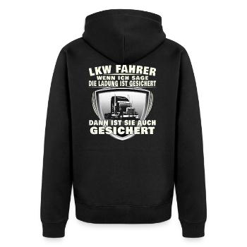 LKW Fahrer - Unisex Premium Bio Zip Hoodie - Schwarz - Hinten - Nico (187cm)