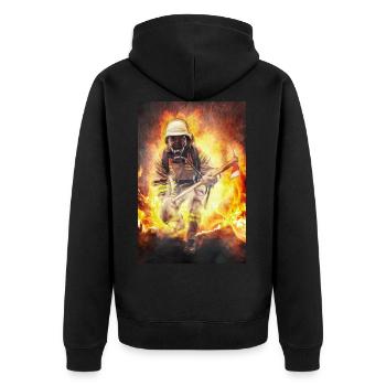 Fireworker **Limited Edition** - Unisex Premium Bio Zip Hoodie - Schwarz - Hinten - Nico (187cm)
