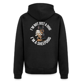 Kelpie Black Sheep Feuer - Unisex Premium Bio Zip Hoodie - Schwarz - Hinten - Nico (187cm)