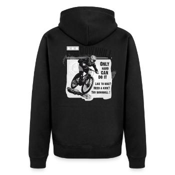 GHB Fahrrad downhill Mountain Bike 0309201 5 - Unisex Premium Bio Zip Hoodie - Schwarz - Hinten - Nico (187cm)