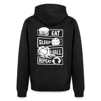 Eat Sleep Basketball Repeat - B-Ball Ballsport - Unisex Premium Bio Zip Hoodie - Schwarz - Hinten - Nico (187cm)
