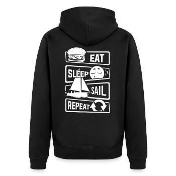 Eat Sleep Sail Repeat - sailing sailboat boat lake - Unisex Premium Organic Zip Hoodie - black - Back - Nico (187cm)