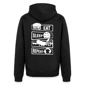 Eat Sleep Fly Repeat - Flugzeug Pilot Flieger Flug - Unisex Premium Bio Zip Hoodie - Schwarz - Hinten - Nico (187cm)