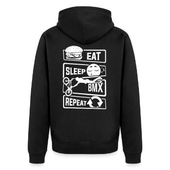 Eat Sleep BMX Repeat - Fahrrad Radsport Stunt Bike - Unisex Premium Bio Zip Hoodie - Schwarz - Hinten - Nico (187cm)