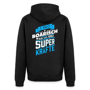 Bayern I red boarisch - Unisex Premium Bio Zip Hoodie - Schwarz - Hinten - Nico (187cm)
