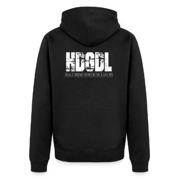 Du Lauch - HDGDL - Unisex Premium Bio Zip Hoodie - Schwarz - Hinten - Nico (187cm)