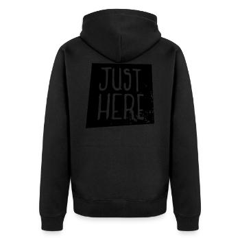 Just here - Unisex Premium Organic Zip Hoodie - black - Back - Nico (187cm)