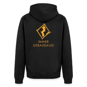 Immer geradeaus Motivation - Unisex Premium Bio Zip Hoodie - Schwarz - Hinten - Nico (187cm)