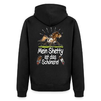 Mein Shetty das Schönste (Text weiss) - Unisex Premium Bio Zip Hoodie - Schwarz - Hinten - Nico (187cm)
