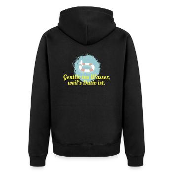 Genitiv Wasser Dativ - Unisex Premium Bio Zip Hoodie - Schwarz - Hinten - Nico (187cm)