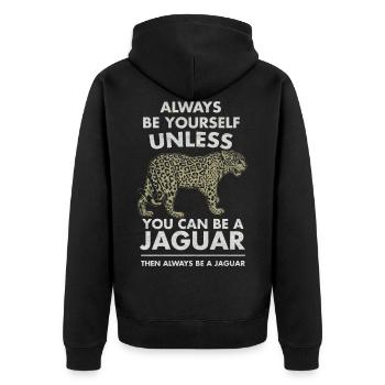 Jaguar Safari Katze Leopard Tier Panther Geschenk - Unisex Premium Bio Zip Hoodie - Schwarz - Hinten - Nico (187cm)