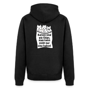 Katzen Chipstüte Fast Food - Unisex Premium Bio Zip Hoodie - Schwarz - Hinten - Nico (187cm)