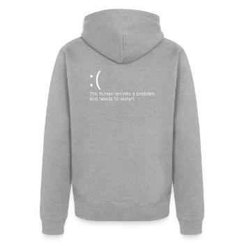 Computer Nerd Blue Screen - Unisex Premium Organic Zip Hoodie - heather grey - Back - Nico (187cm)